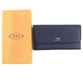 Tod's-Tod's Logo Tri-fold Leather Long Wallet Navy-Blue