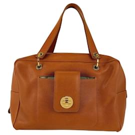 Autre Marque-Bvlgari Leather Turnlock Handbag-Brown