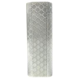 Cartier-Cartier Silver Checkered Oval Gas Lighter-Silvery