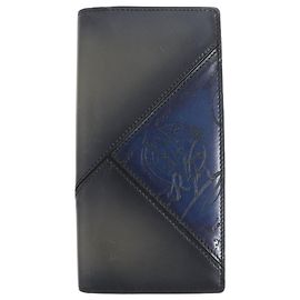 Berluti Santal Patchwork Calligraphy Leather Wallet Blue