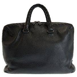 Bottega Veneta Leather Briefcase Black Black
