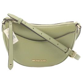 Michael Kors Dover Small Half Moon Leather Shoulder Bag Green