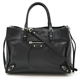 Balenciaga-Balenciaga Leather Paper A6 Zip Around Handbag-Black