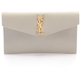 Yves Saint Laurent Saint Laurent YSL Logo Leather Clutch Ivory White