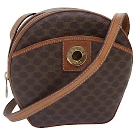 Céline-CELINE Macadam Canvas Shoulder Bag PVC Leather Brown Gold Auth 93827-Brown,Golden