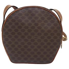 Céline-CELINE Macadam Canvas Shoulder Bag PVC Leather Brown Gold Auth 93827-Brown,Golden