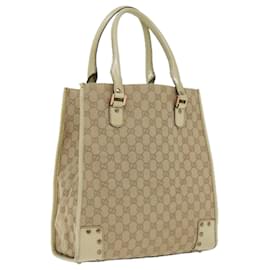 Gucci-GUCCI GG Canvas Tote Bag Beige Gold 124261 Auth 93836-Beige,Golden