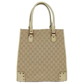 Gucci-GUCCI GG Canvas Tote Bag Beige Gold 124261 Auth 93836-Beige,Golden