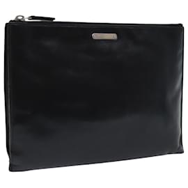 Saint Laurent-SAINT LAURENT Clutch Bag Leather Black Silver Auth bs18804-Black,Silvery