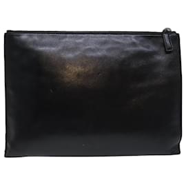 Saint Laurent-SAINT LAURENT Clutch Bag Leather Black Silver Auth bs18804-Black,Silvery
