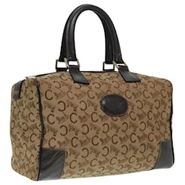 Céline-CELINE C Macadam Canvas Boston Bag Brown Gold Auth ep6001-Brown,Golden
