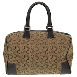 Céline-CELINE C Macadam Canvas Boston Bag Brown Gold Auth ep6001-Brown,Golden