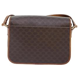 Céline-CELINE Macadam Canvas Shoulder Bag PVC Leather Brown Gold Auth 93829-Brown,Golden