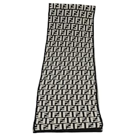 Fendi-FENDI Zucca Canvas Scarf Wool Black Auth am6975-Black