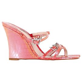 Sophia Webster Venus Metallic Embossed Wedge Sandals in Pink Leather Brown Pink