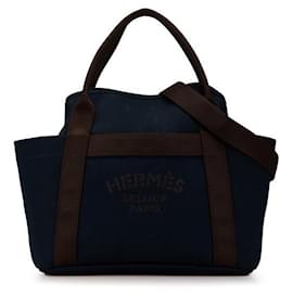 Hermès-Sac tote 2 en 1 en toile et cuir Hermes-Bleu