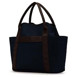 Hermès-Sac tote 2 en 1 en toile et cuir Hermes-Bleu