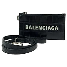 Balenciaga-Balenciaga Leather Coin Card Case Black-Black