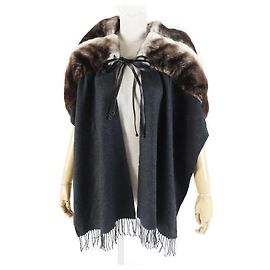 Fendi Lamb Leather Scarf Brown Gray Women Brown