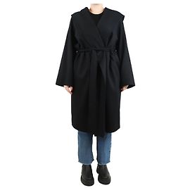 The row Black belted hooded wool coat - size L Black
