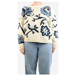 Weekend Max Mara Cremfarbener Blumenpullover - Größe L Roh