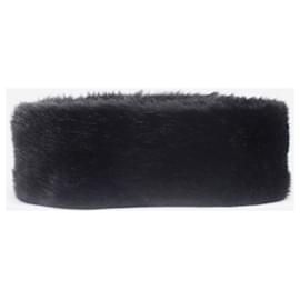 Swarovski-Col roulé en fausse fourrure noire orné de cristaux-Noir