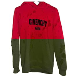 Givenchy-Authentic Givenchy 17 AW Riccardo Tisci Red Damaged Processed Hoodie-Red