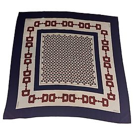 Authentic Vintage Gucci Silk Horsebit Motif Scarf Blue