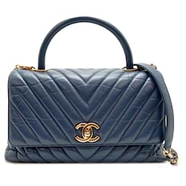 Chanel-Chanel V-Stitch Coco Handle Handbag-Blue