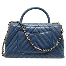 Chanel-Chanel V-Stitch Coco Handle Handbag-Blue