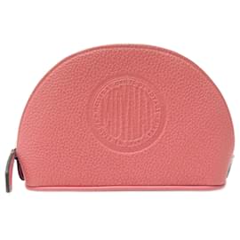 Autre Marque-NINE MOYNAT ZIPPY HALF MOON PINK FLAMINGO LEATHER CLUTCH BAG-Pink