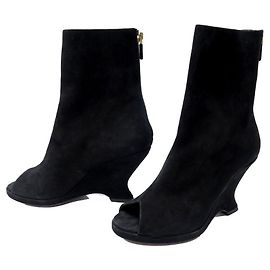 NINE CHRISTIAN DIOR SHOES OPEN TOE BOOTS 37 BLACK SUEDE Black