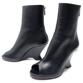 CHRISTIAN DIOR SHOES OPEN TOE BOOTS 37 BLACK LEATHER HEELS Black