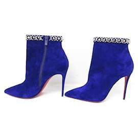 Christian Louboutin-NINE CHRISTIAN LOUBOUTIN BOOTY IN NIGHT CHAINE BLUE SUEDE BOOTS-Blue
