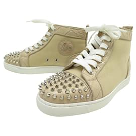 Christian Louboutin-NINE CHRISTIAN LOUBOUTIN SHOES LOU SPIKE 38 CANVAS LEATHER SNEAKER-Golden