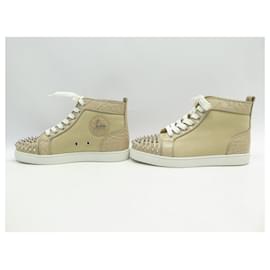 Christian Louboutin-NEUF CHAUSSURES CHRISTIAN LOUBOUTIN BASKETS LOU SPIKE 38 TOILE CUIR SNEAKER-Doré