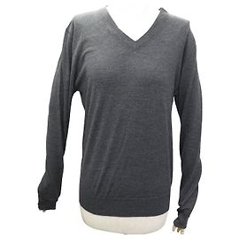 Hermès NINE HERMES V-NECK PULL H547495 MEN 48 WOOL CARBON GRAY TOP HIGH SWEATER Grey