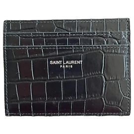Saint Laurent crocodile print leather credit card holder Black