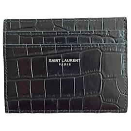 Saint Laurent-Saint Laurent crocodile print leather credit card holder-Black
