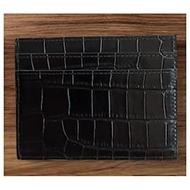 Saint Laurent-Saint Laurent crocodile print leather credit card holder-Black