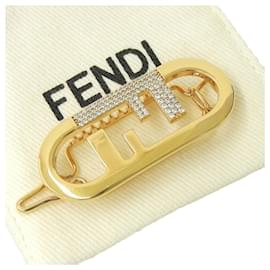 Fendi-Fendi Gold Rhinestone Hair Clip-Golden