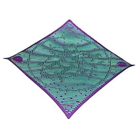 Hermès-HERMES CARRE PLISSE TWILL 100% SILK JOURNEY OF H-Green,Dark purple