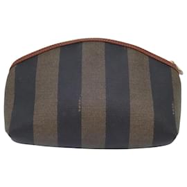 Fendi-FENDI Pecan Canvas Pouch Black Brown gold Auth ti2082-Brown,Black,Golden