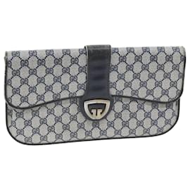 Gucci-GUCCI GG Supreme Clutch Bag PVC Navy Gold Auth 94062-Golden,Navy blue