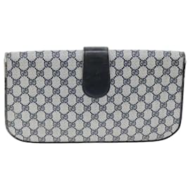 Gucci-GUCCI GG Supreme Clutch Bag PVC Navy Gold Auth 94062-Golden,Navy blue