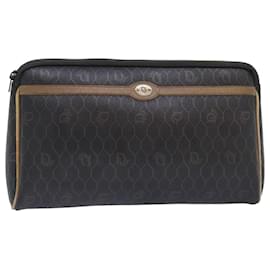 Christian Dior-Christian Dior Honeycomb Canvas Clutch Bag PVC Leather Black Gold Auth ti2065-Black,Golden