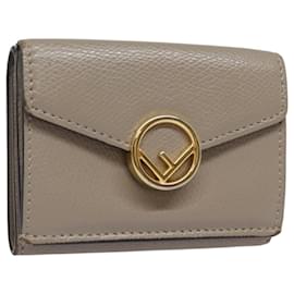 Fendi-FENDI Compact Wallet Leather Beige Gold Auth bs18278-Beige,Golden