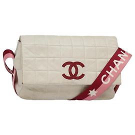 CHANEL Sac à épaule Choco Bar Cuir Blanc Or rose CC Auth bs18354 Rose Blanc Doré