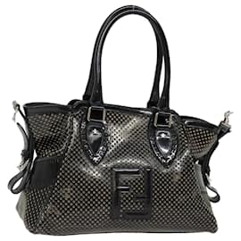 Fendi-FENDI Hand Bag Enamel Black 8BN157 Auth hk1661-Black