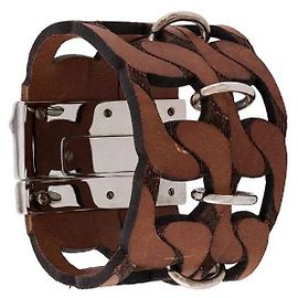Gianfranco Ferré Brown Leather Chain Bracelet - 2000s Brown